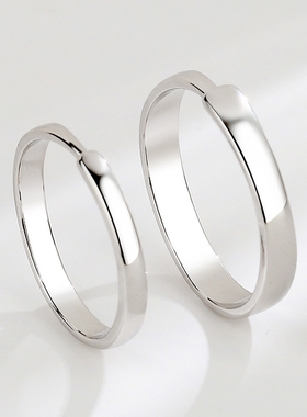 新款光面情侣戒指S925纯银对戒简约一对活口学生情侣款情人节礼物