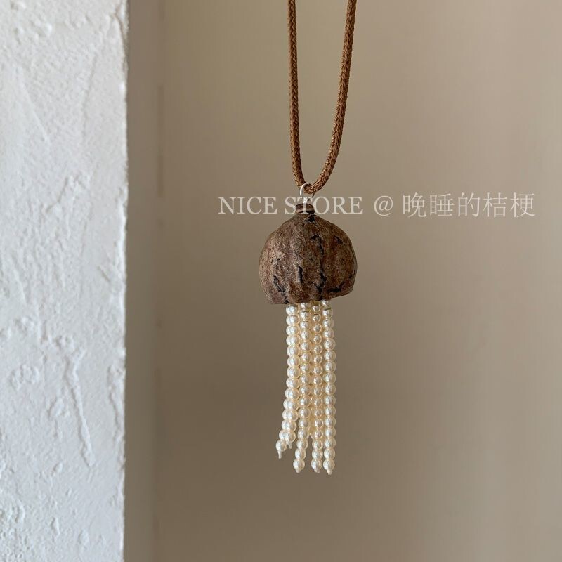 晚睡的桔梗「」水母珍珠长款抽拉绳毛衣链轻奢设计感项链配饰串珠