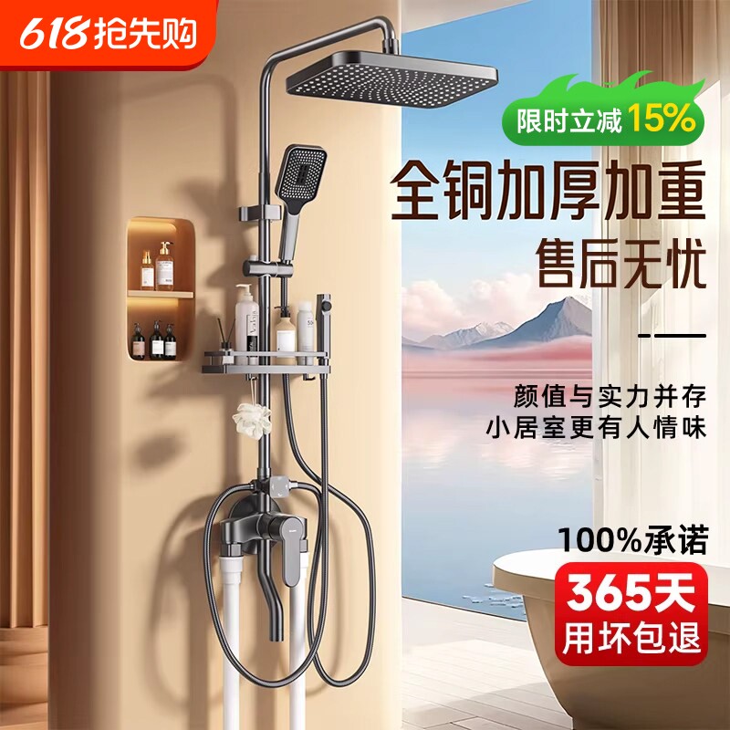 全铜明装淋浴花洒套装家用全套卫浴花晒喷头卫生间明管明接沐浴器