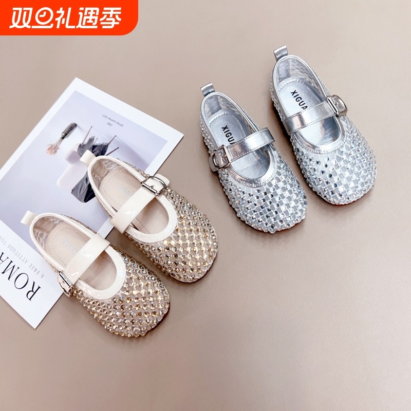 女童凉鞋童鞋2025夏季新款儿童水钻包头网眼女孩宝宝公主罗马凉鞋