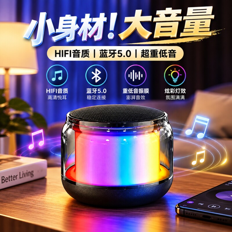 网红透明炫彩蓝牙音响家用户外低音炮音箱大音量迷你蓝牙小音响