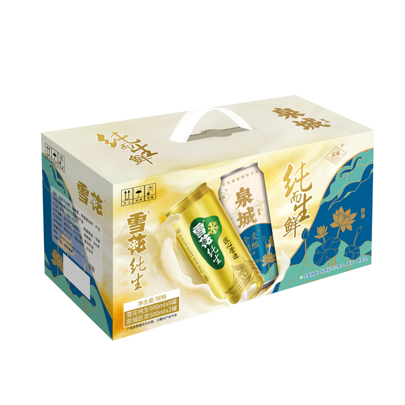 雪花啤酒 纯生*8听/泉城匠泉精酿*2听 500mL 10罐 礼盒装