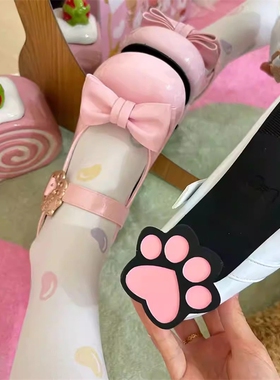 蔻孜现货猫咪酱2.0猫爪跟圆头中跟lo鞋白色粉色棕色蝴蝶结蓝色