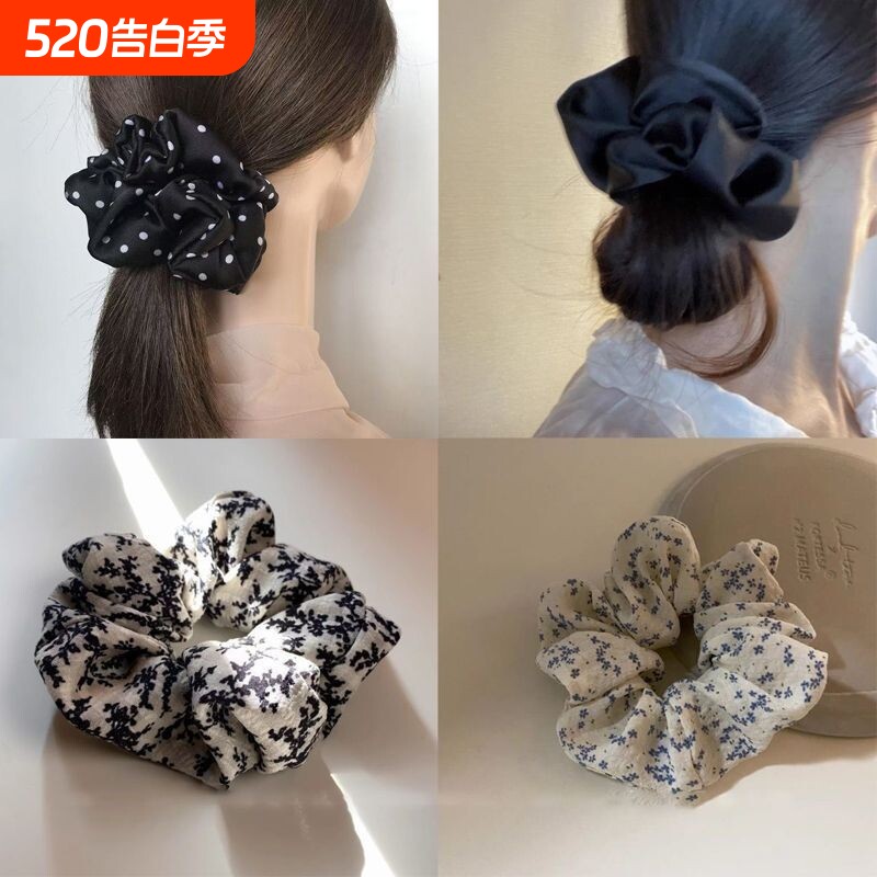 法式缎面波点荷叶边大肠发圈高级感扎头绳高弹力马尾发绳气质头花