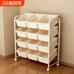 玩具收纳置物架儿童书报架宝宝绘画书本落地架子移动推车客厅多层