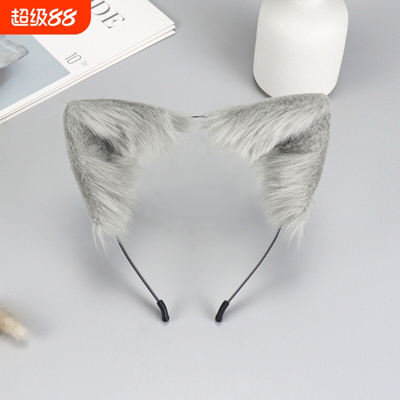 手作仿真狐狸猫耳朵头箍毛绒兽耳发箍cosplay装扮道具KC头饰