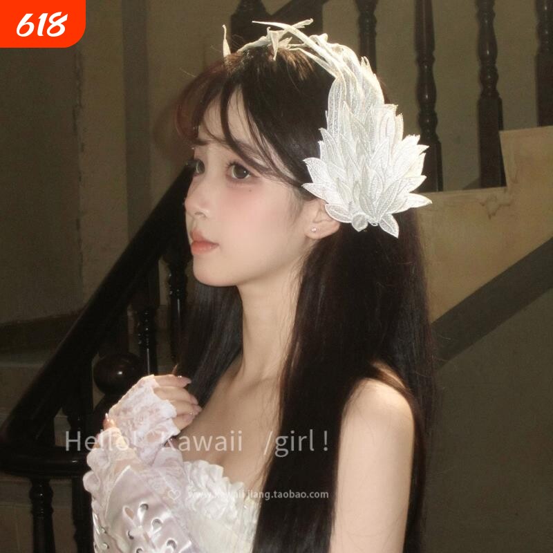 天使之翼白天鹅羽毛发夹哥特风Lolita万圣节cos拍照边夹道具