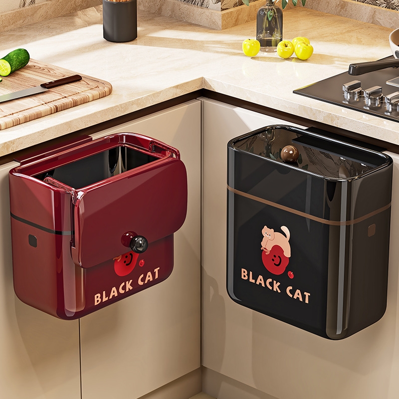 外贸出口家用厨房壁挂垃圾桶带盖悬挂式免弯腰卫生间纸篓防水柜门