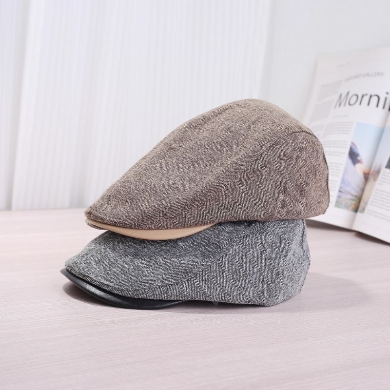 英伦风复古棉麻前进帽子女春秋季网红时尚百搭报童贝雷帽灰色休闲