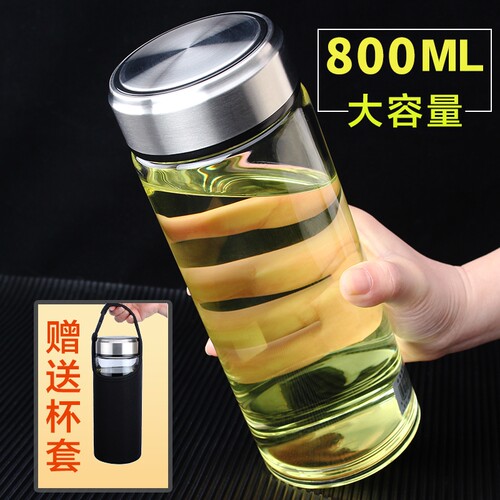 伊萨卡单层玻璃水杯玻璃杯加厚带盖耐高温大容量泡茶家用高硼硅