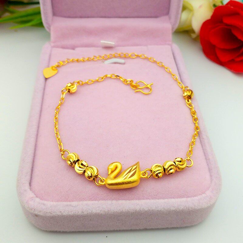 香港新款金色福袋脚链女士款天鹅同心锁款金脚链个性百搭饰品