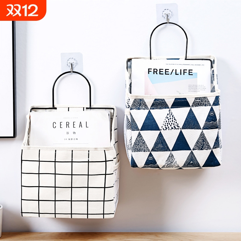 床头布艺单兜挂袋布艺收纳袋墙上挂袋宿舍挂墙式小布袋门后置物