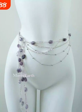 紫色串珠腰链一链多戴项链独特夸张气质链条多层显白颈链女新款