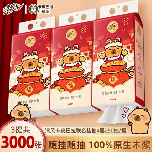 清风悬挂式抽纸250抽10提