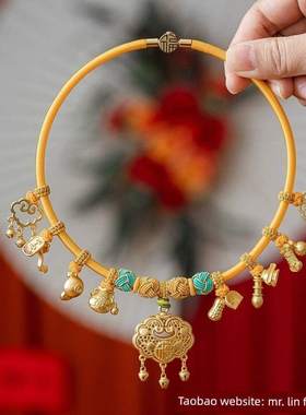 宝宝金锁周岁长命锁项圈婴儿满月拍摄道具男女童平安锁项炼红色