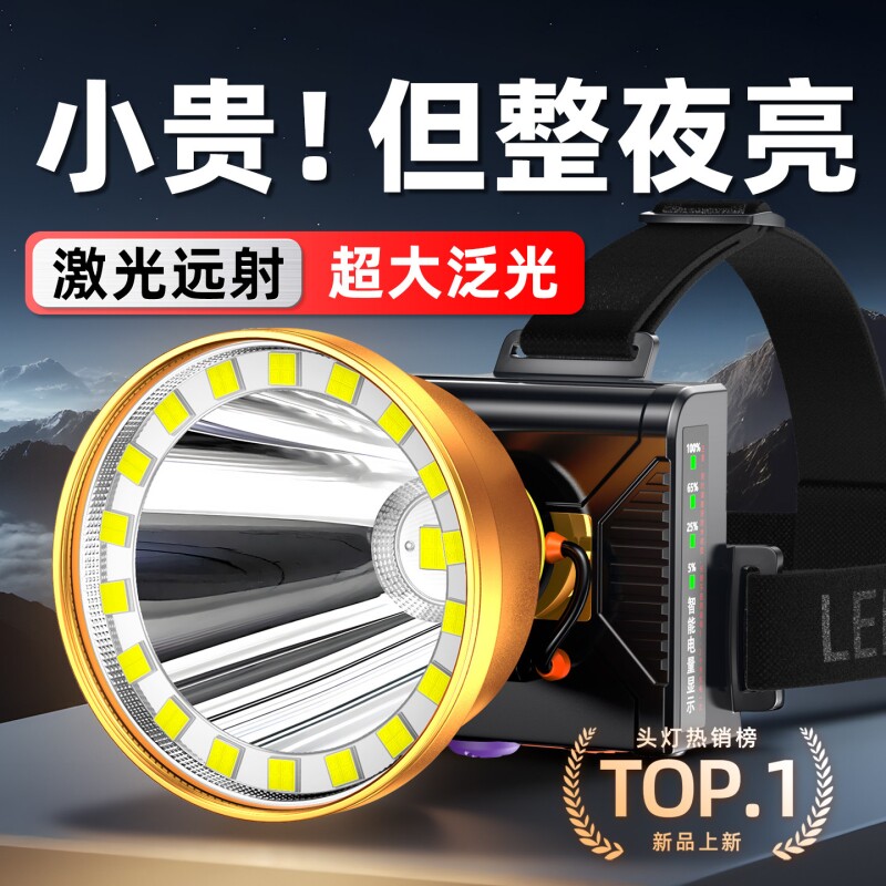 头戴式强光头灯强光新款超亮超长续航钓鱼专用灯赶海充电户外矿灯