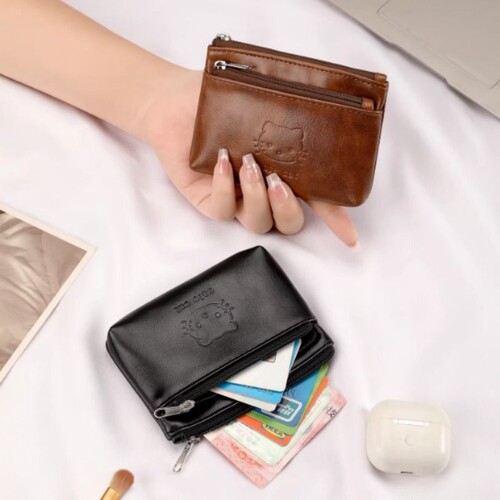 复古油蜡皮KT零钱包女式短款