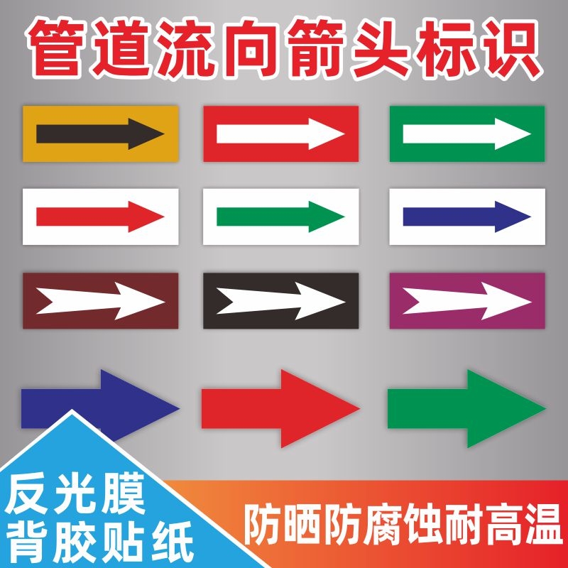 管道国标标识贴纸流向箭头