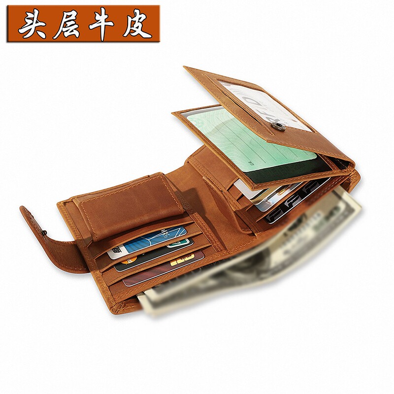 意大利钱包男短款牛皮多卡位真皮钱包复古疯马皮钱包头层牛皮驾照