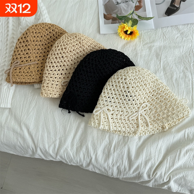 东大门同款ins蝴蝶结棉线水桶帽女春夏季透气防晒渔夫帽显脸小潮