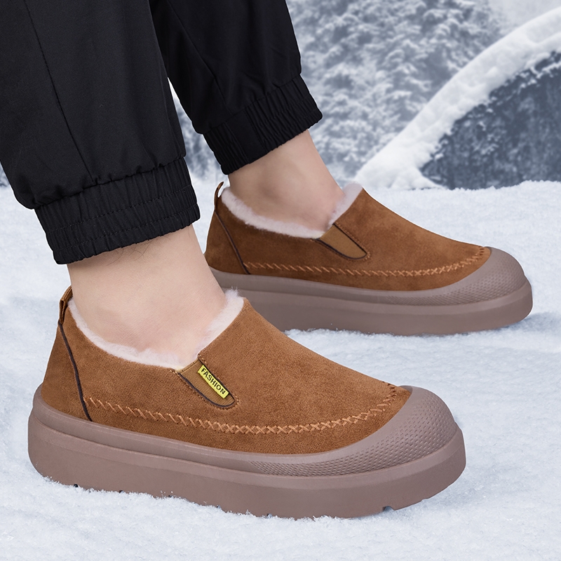 老北京棉鞋男冬2025新款加绒保暖防滑爸爸雪地靴厚底一脚蹬乐福鞋