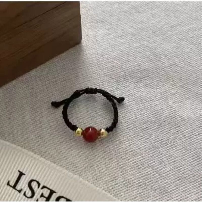 新款相思红豆编织戒指女小众设计个性简约时尚百搭送情侣闺蜜尾戒