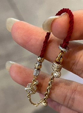 方糖块满钻红色编绳手链新款轻奢高级感半链条手绳手饰品