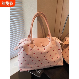 伊布古奇大容量旅行包女短途托特包百搭帆布手提包学生通勤单肩包