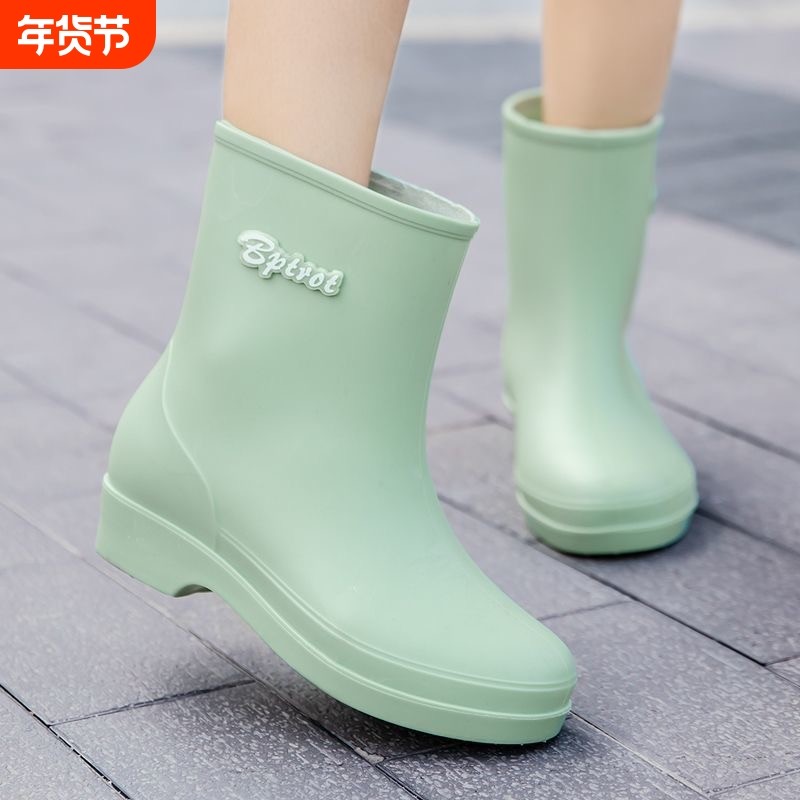 韩系时尚雨鞋女款中筒工作外穿防滑防水厨房干活胶鞋女鞋四季耐磨