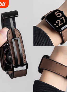 适用vivowatchgt2手表表带iqoo女士watchgt疯马皮vivowatch5男vivo智能磁吸真皮3运动GT透气2女腕带皮质黑色