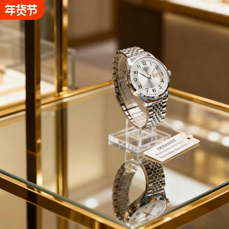 正品瑞士2024新款手表男士全自动机械风防水精钢带双日历男表夜光