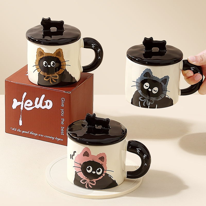 【不掉色】陶瓷马克杯带盖杯子女