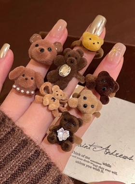 可爱棕色小熊开口戒指女2025新款爆款叠戴指环稀奇古怪秋冬食指戒