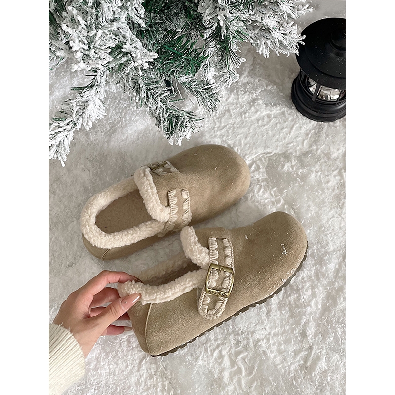 铃兰加绒全包勃肯鞋女冬2025新款厚底雪地靴加厚保暖棉鞋外穿棕色