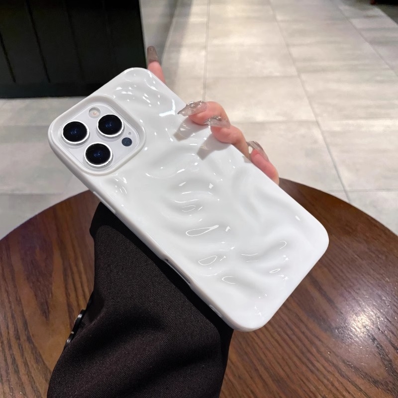 小清新纯色褶皱纹白色适用iPhone16手机壳简约6promax
