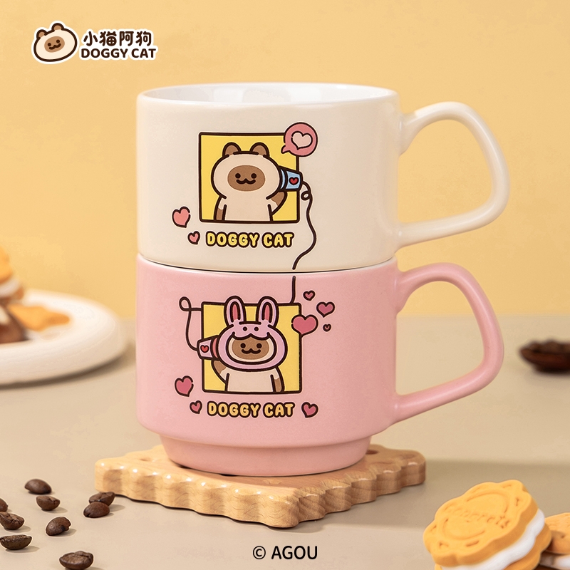 小猫阿狗原创正版马克杯套装陶瓷叠叠杯情侣杯咖啡泡茶办公室礼物