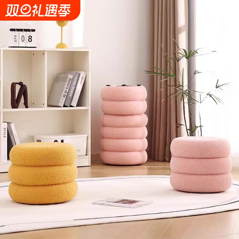 客厅小凳子家用圆凳网红儿童沙发凳羊羔绒板凳矮凳坐墩换鞋凳轻奢