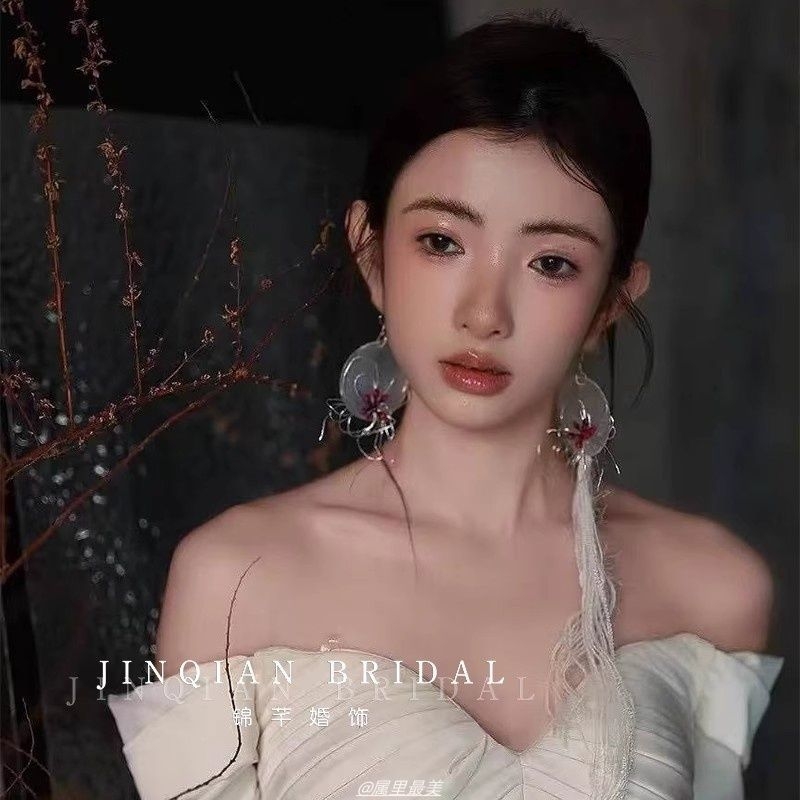 造型手作贝壳花朵流苏耳环新娘结婚纱礼服旅拍样片新款配饰耳饰品