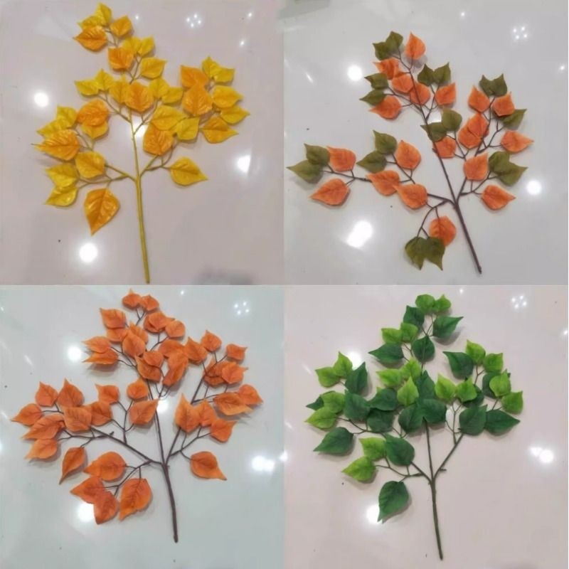 仿真桦树叶白桦叶假树枝绿植彩色叶子家居橱窗装饰假花枝胡杨树叶