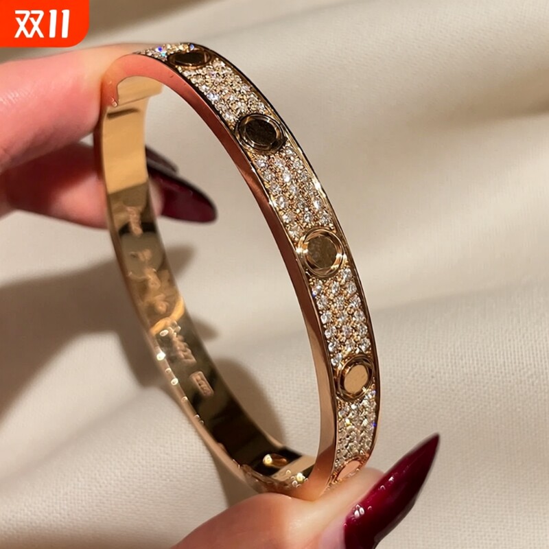 轻奢满天星手镯18k玫瑰金满钻手环礼物黄金宽版镀金窄版合金