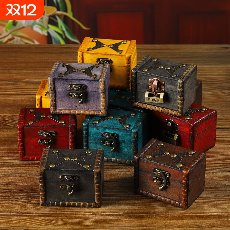 小型复古木质首饰盒便携收纳盒