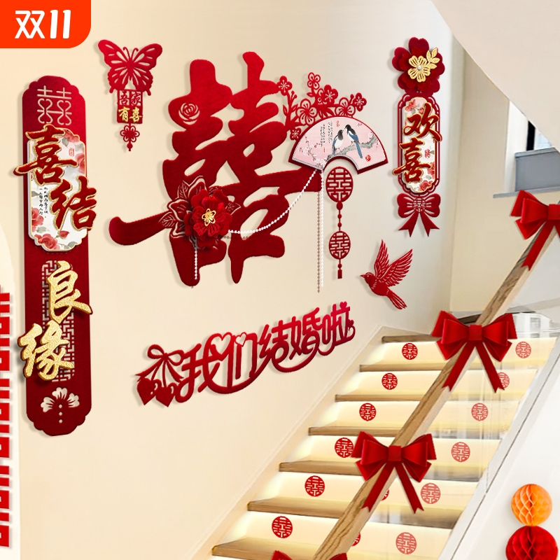 婚房布置客厅沙发背景墙丝绒布男方女方新房间卧室床头高级感装饰