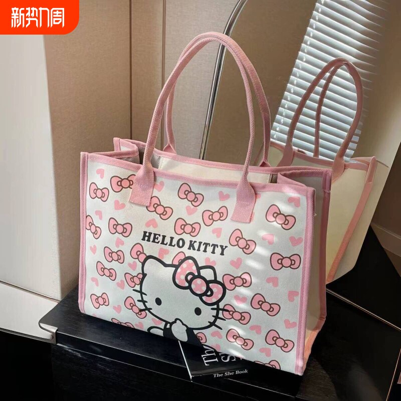 新款kt猫帆布托特包大容量单肩包外出手提购物袋妈咪包跨境爆款