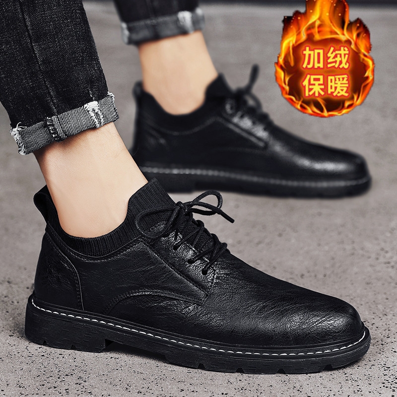 啄木鸟皮鞋男款冬季加绒保暖男鞋英伦黑色马丁靴男士商务休闲运动