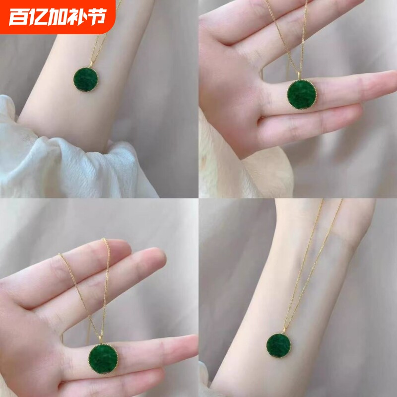 绿色无事牌项链女新中式复古精致圆牌吊坠显白气质高颜值锁骨链