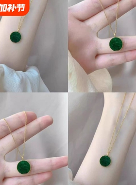 绿色无事牌项链女新中式复古精致圆牌吊坠显白气质高颜值锁骨链