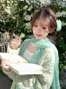 2026新款薄荷绿棉麻褶皱丝巾女士春夏文艺清冷感薄款系脖围巾披肩