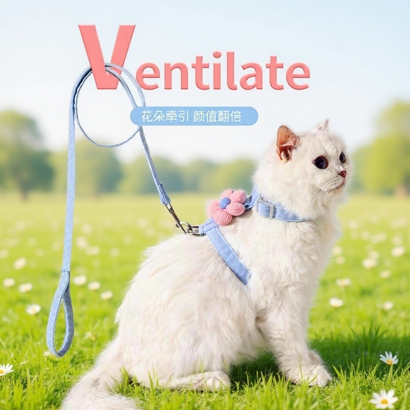 猫咪卡通牵引绳外出挣脱工字型调节宠物专用布偶泰迪小型绳子犬用