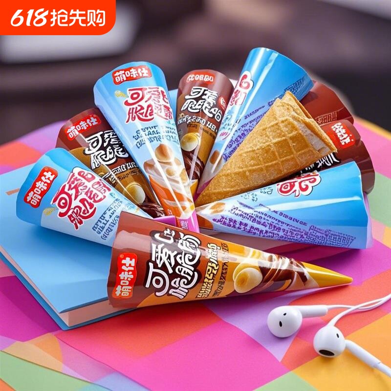 夹心巧克力脆筒冰淇淋形小甜筒爆浆蛋筒休闲甜品零食（代可可脂）