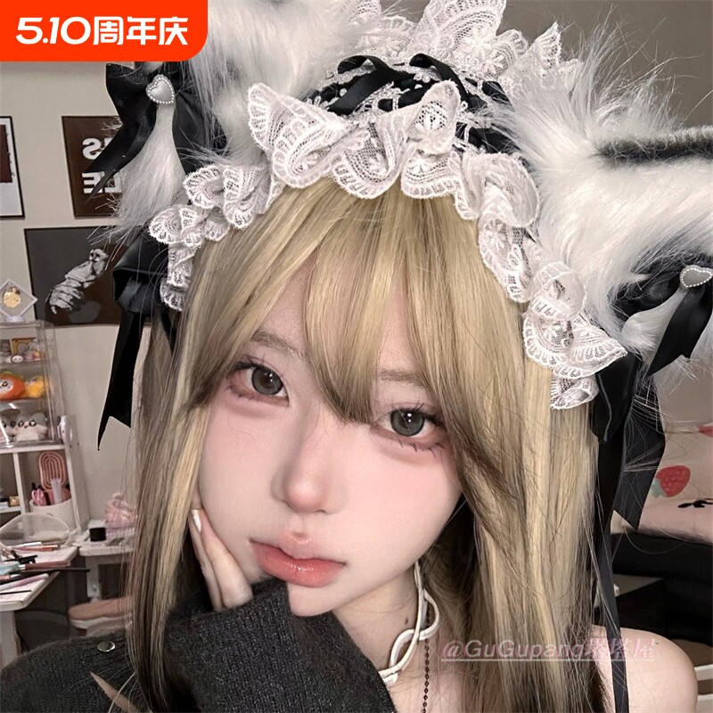 黑色猫耳蝴蝶结毛绒发箍甜美可爱兽耳cos发饰发带女漫展拍照道具